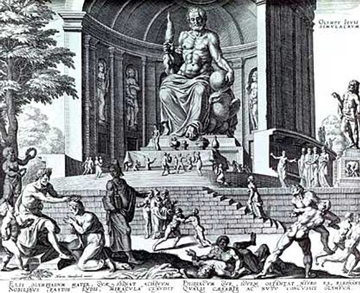 Grabado de 1572 donde se representa la estatua de Zeus en Olimpia