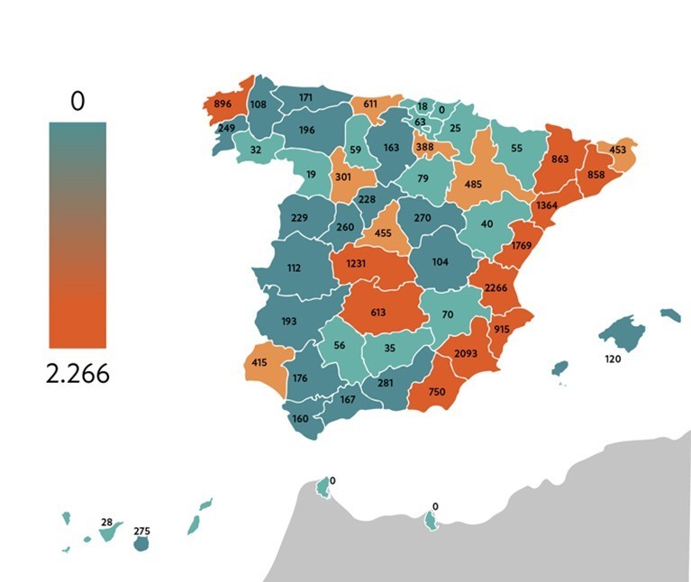 Mapa d'habitatges de la Sareb per províncies | Pla 21.000 per a lloguer social / Sareb