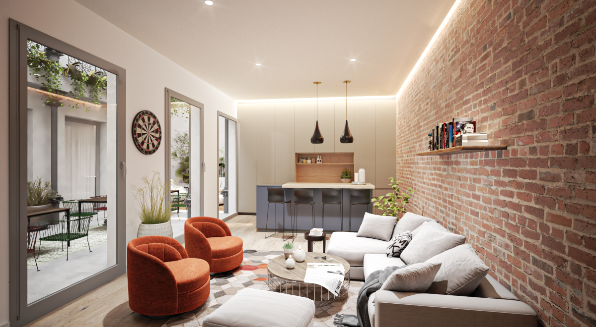 Zona de ocio coliving Vitruvio