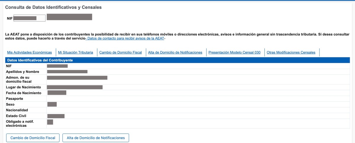 Cambio datos censales Hacienda Cambio datos censales Hacienda