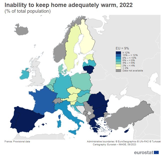 Datos de población que no pudo mantener sus hogares a temperatura adecuada
