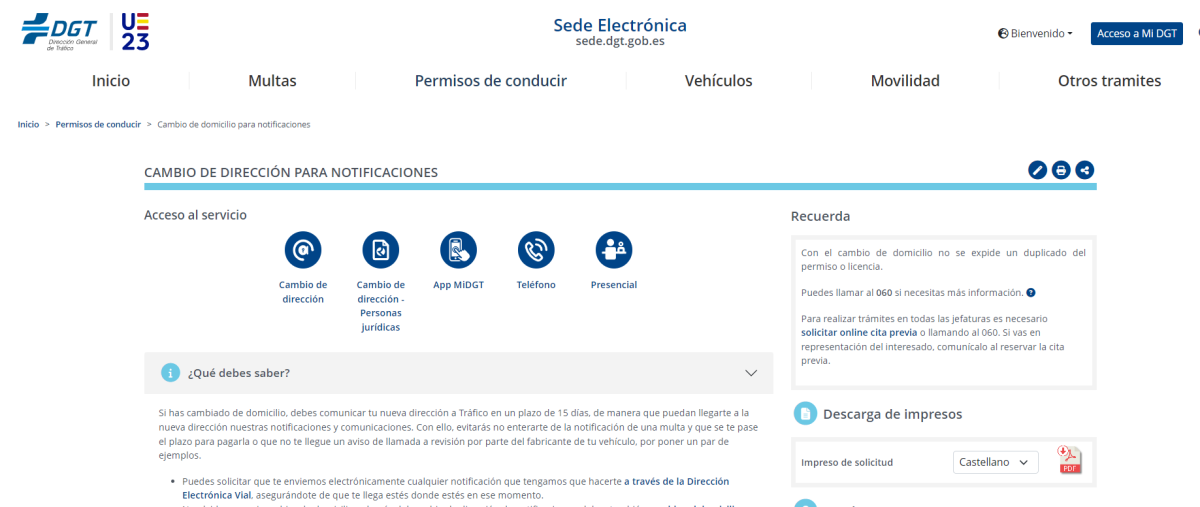 Cambiar domicilio en la DGT