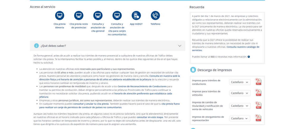 Impresos para cita presencial en la DGT