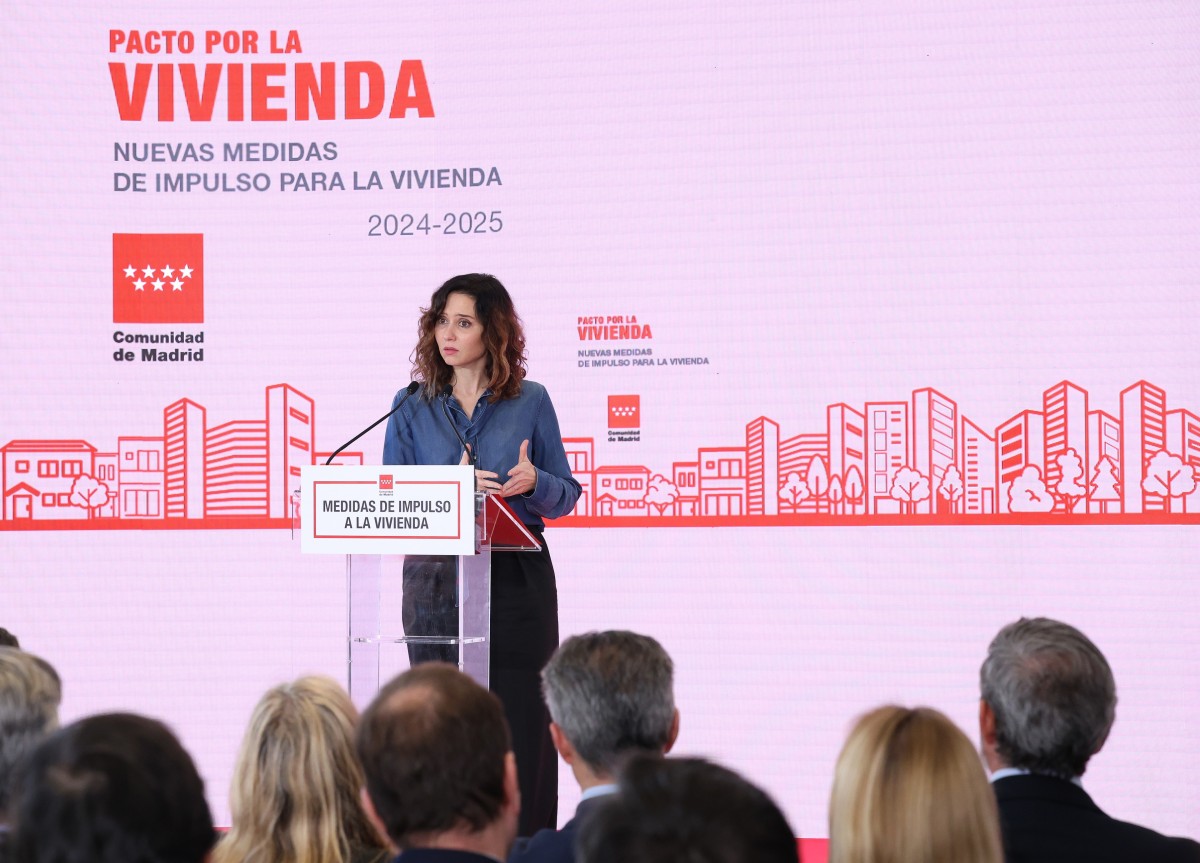 La presidenta de la Comunidad de Madrid, Isabel Díaz Ayuso, presenta las líneas estratégicas del Pacto Regional por la Vivienda este miércoles en Madrid.