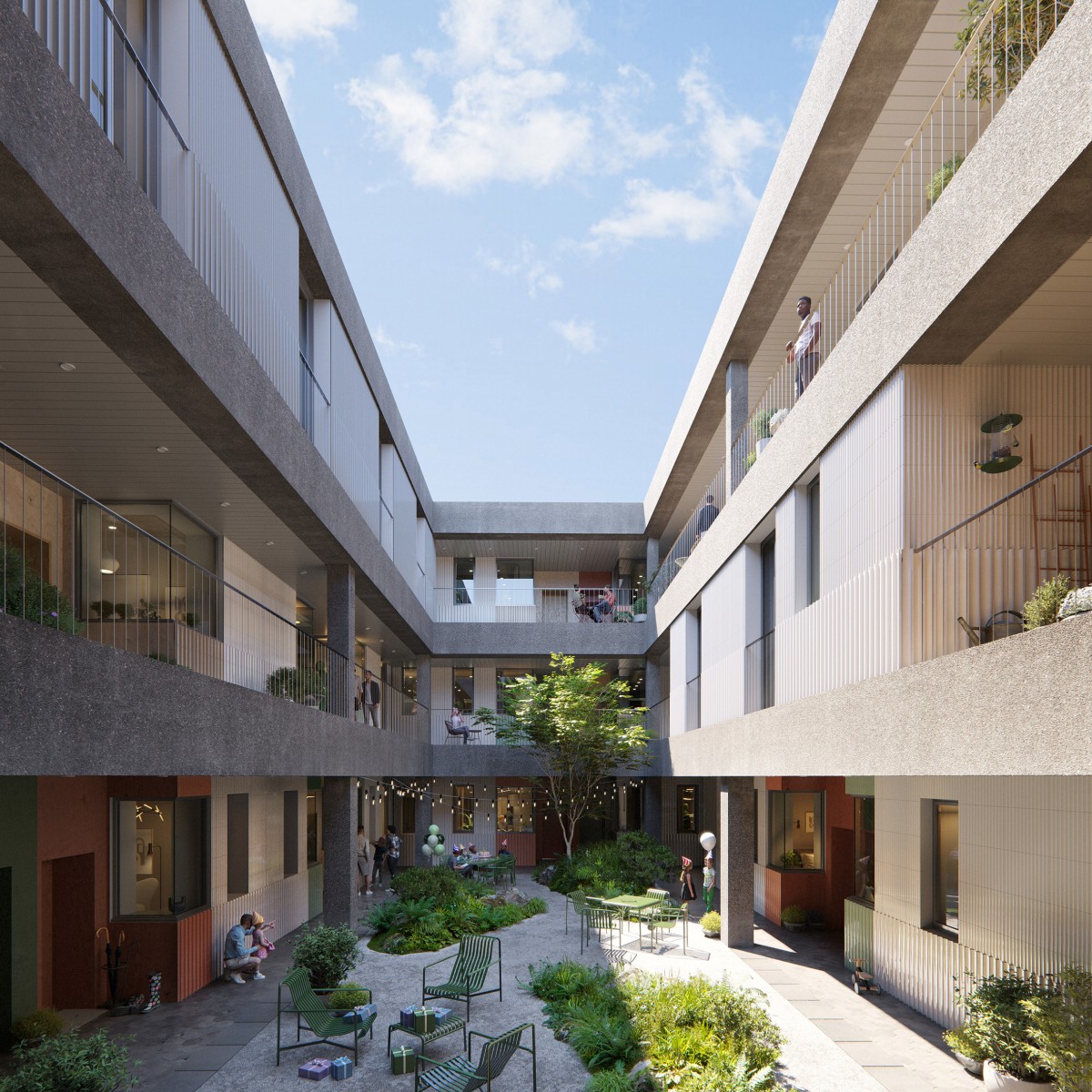 En Hayes Park Central se añadirá un patio central interior, que será el reflejo del patio existente de Hayes Park South, y que permitirá crear viviendas con doble orientación.