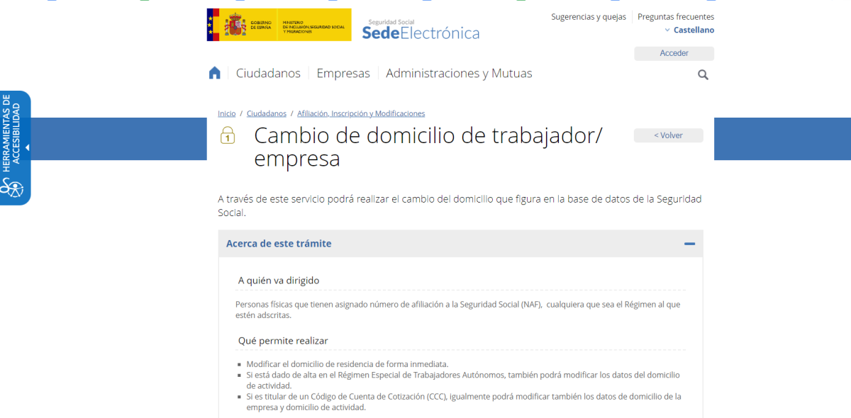 cambio domicilio seguridad social persona física