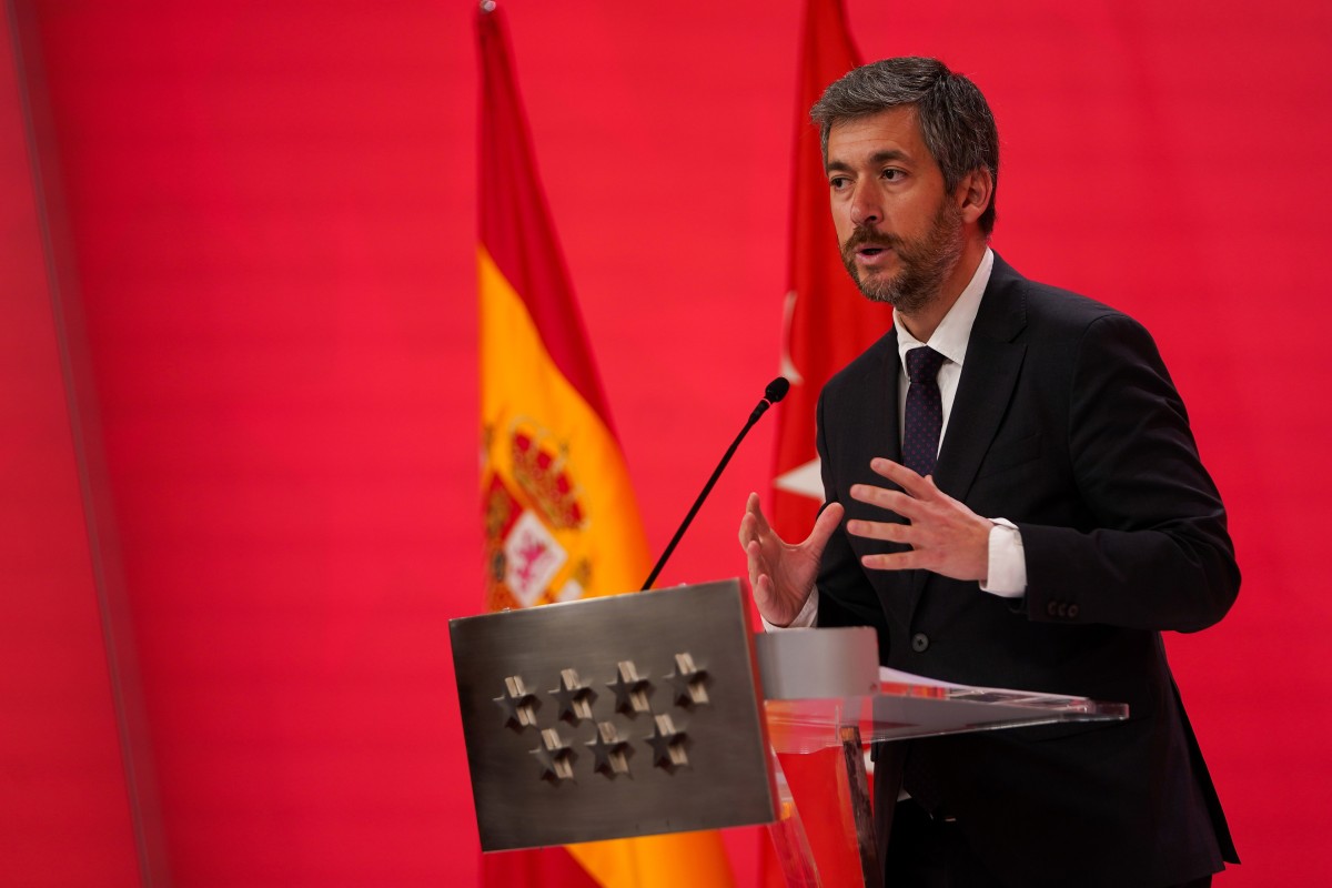 El consejero de Presidencia, Justicia y Administración Local, Miguel Ángel García Martín, en la rueda de prensa posterior al Consejo de Gobierno de la Comunidad de Madrid