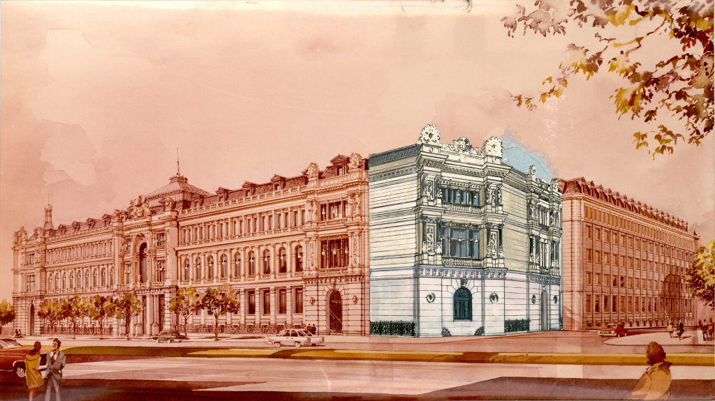 Concurso de ideas para el cierre del edificio en las calles de Alcalá y Marqués de Cubas. Propuesta de Rafael Moneo Vallés. 1979