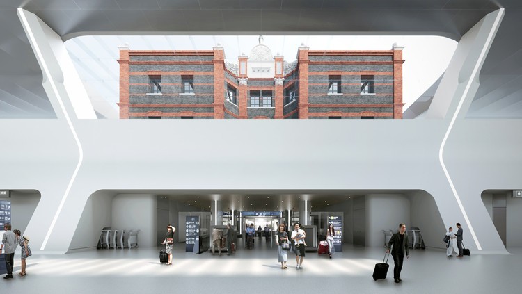 En la estación se combinan elementos históricos y contemporáneos donde se integra el pasado y el futuro para crear espacios funcionales y culturalmente enriquecedores.