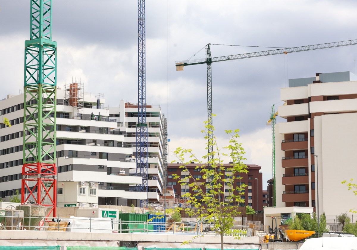 File - Construction of housing, as of June 20, 2024, in Tres Cantos, Madrid (Spain).