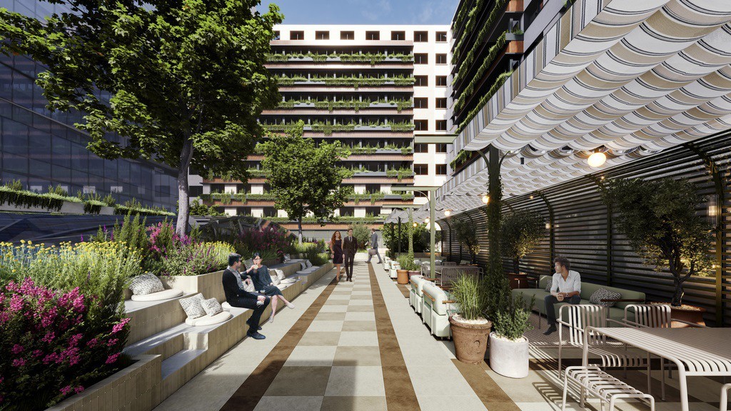 'NUGA Castellana', el proyecto de restaurantes, viviendas y oficinas de Pimco (Allianz), contará con 21.000 m2 Proyecto de la terraza del edificio