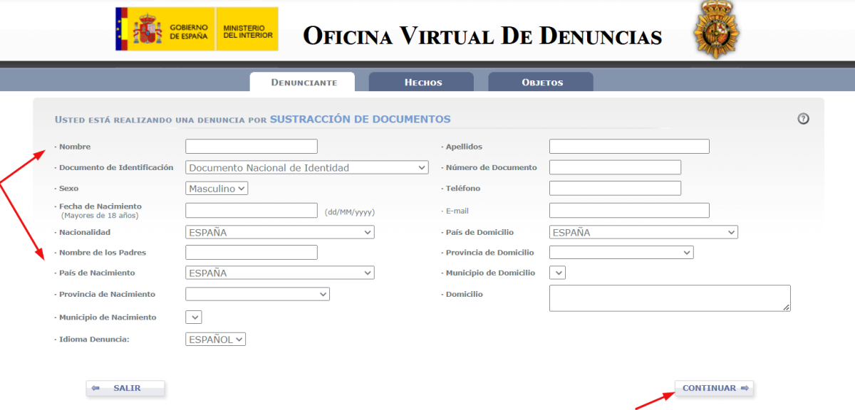 oficina virtual de denuncias DNI