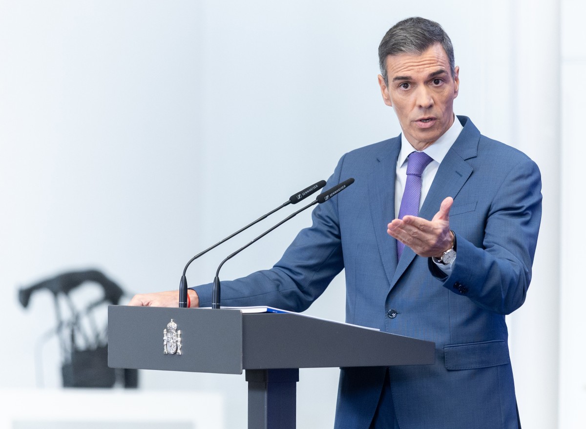 El presidente del Gobierno, Pedro Sánchez, comparece ante los medios de comunicación para hacer balance del curso político, a 28 de julio de 2025, en Madrid (España).