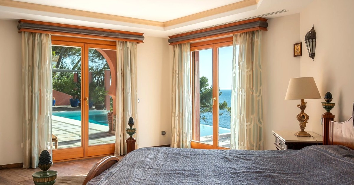 Bedroom with sea views