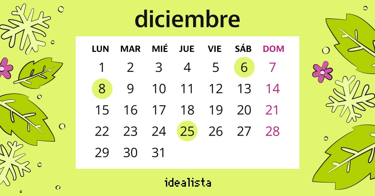 calendario diciembre 2025