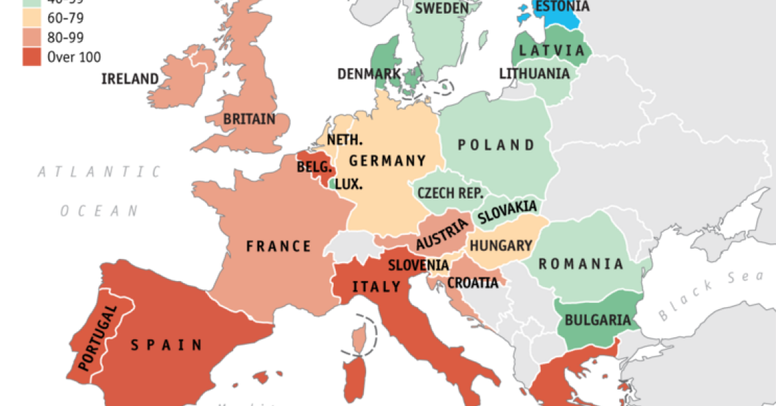 Imagen del día: la deuda de los países europeos en relación con su PIB (actualizado)