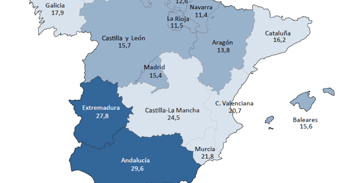 Imagen del día: previsión de tasa de paro en España por autonomías en 2016