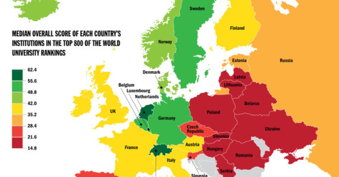 Imagen del día: ranking de las mejores universidades europeas por países