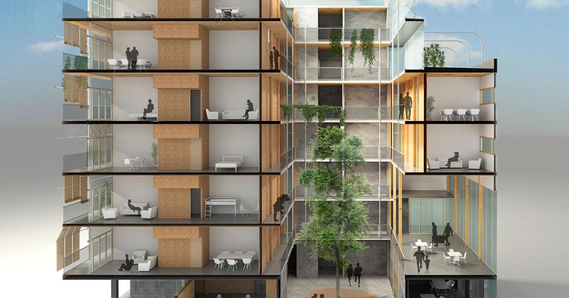 Vivir en el edificio de madera más alto de España sin comprar ni alquilar