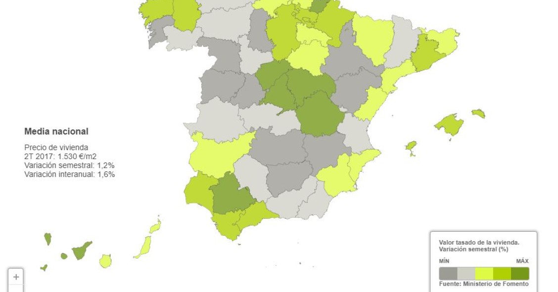Mapa de la evolución del precio de la vivienda por provincias en lo que va de 2017