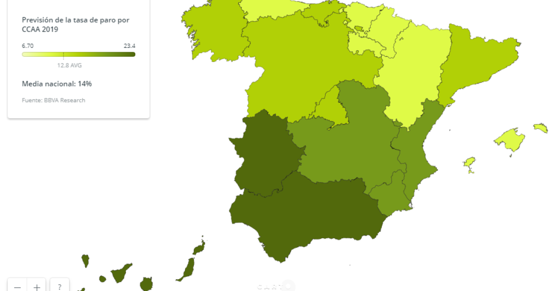 Las CCAA que tendrán un paro inferior al 10% en 2019… y las que seguirán por encima del 20%
