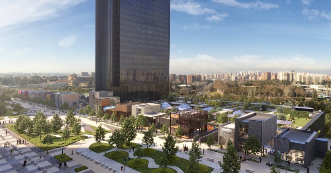 Recreación de la torre y el centro comercial