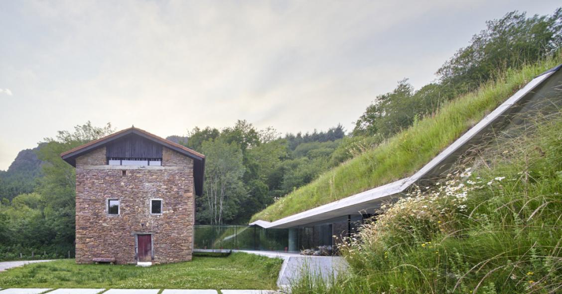 Esta casa tradicional de Navarra esconde una ampliación de diseño escondida bajo la montaña