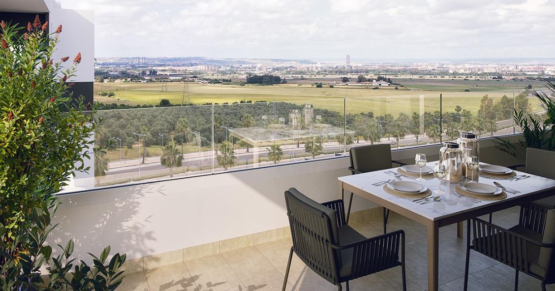 Vista de una terreza de una promoción de AEDAS Homes en Dos Hermanas (Sevilla)