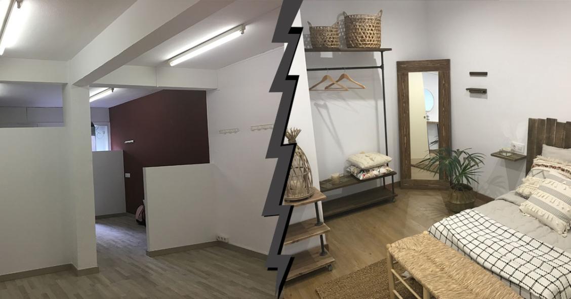 Antes y después de una tienda de barrio reconvertida en un piso tipo 'loft' en Barcelona