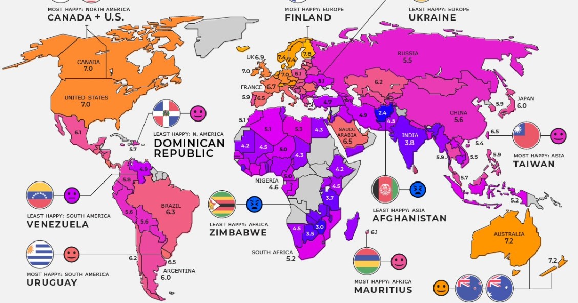 Los países más felices e infelices en 2022