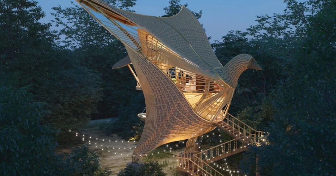 cabaña con forma de pájaro