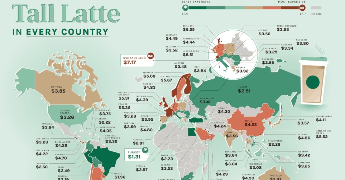 Lo que vale un café Starbucks en el mundo