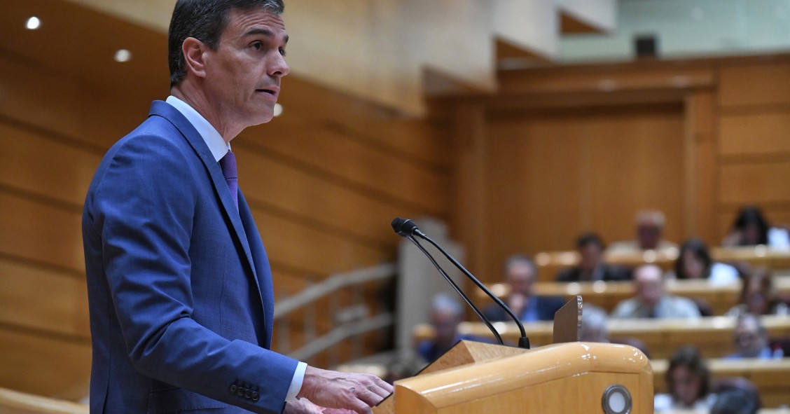 El presidente del Gobierno, Pedro Sánchez, este martes en el Senado.