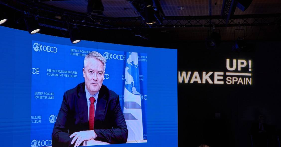 Archivo - El secretario general de la OCDE, Mathias Cormann, realiza por videoconferencia una intervención sobre el mercado laboral en España, durante la quinta y última jornada de la tercera edición del foro 'Wake Up, Spain!', en Casa de América, a 30 de