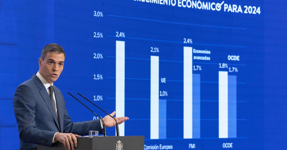 El presidente del Gobierno, Pedro Sánchez, comparece para hacer balance del curso político, en el Complejo de la Moncloa, a 31 de julio de 2024, en Madrid (España). Sánchez ha hecho el balance habitual antes del paréntesis veraniego, una práctica que se r