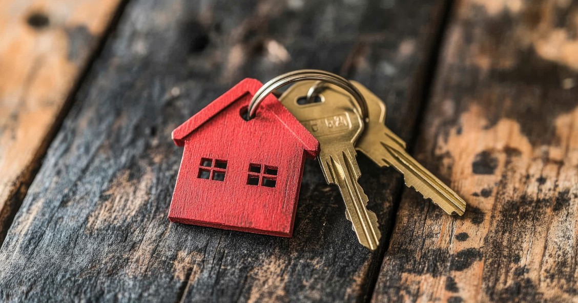 Llavero con llaves de una vivienda sobre una mesa