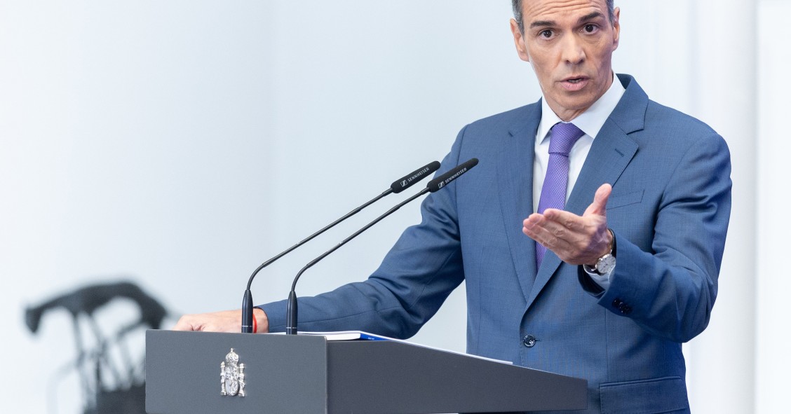 El presidente del Gobierno, Pedro Sánchez, comparece ante los medios de comunicación para hacer balance del curso político, a 28 de julio de 2025, en Madrid (España).