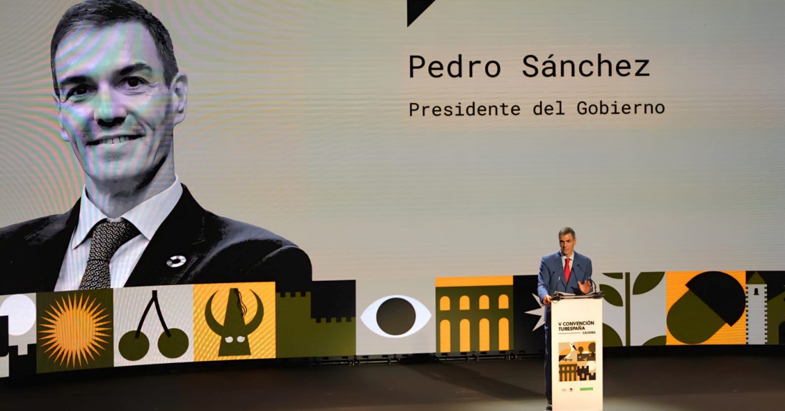 El presidente del Gobierno, Pedro Sánchez, interviene en la V Convención de Turespaña que se celebra en Cáceres esta semana