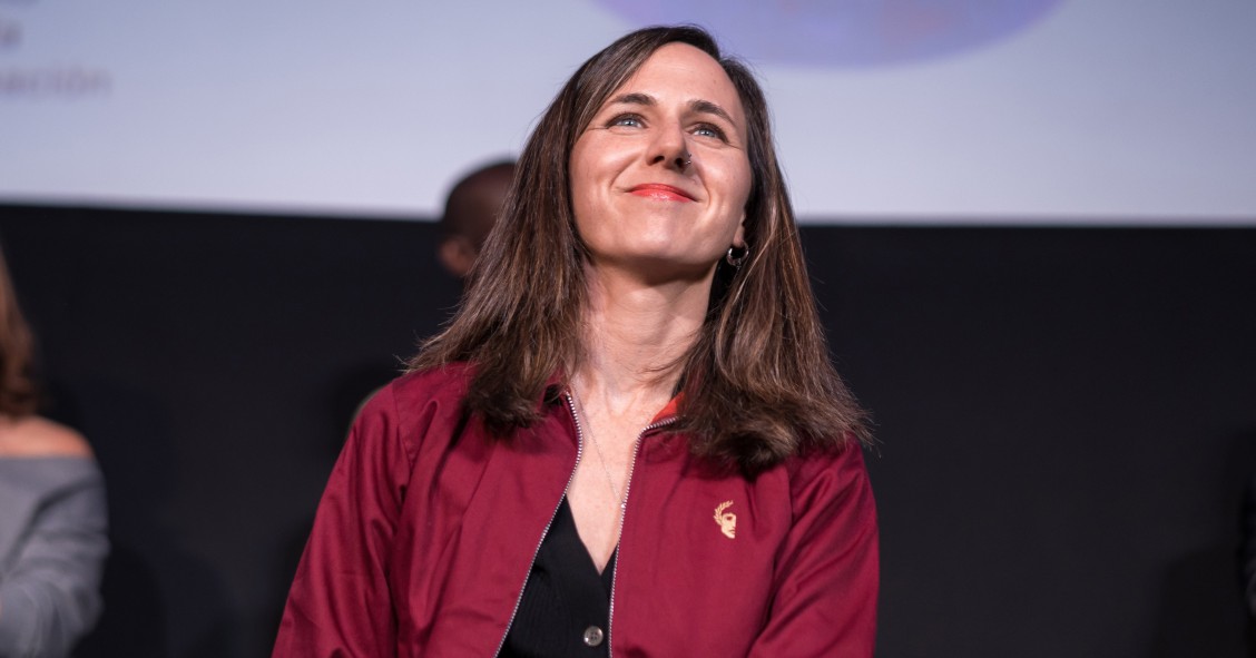 La portavoz de Podemos en el Congreso, Ione Belarra, durante una intervención en la Universidad de Otoño de Podemos en el Palacio de la Prensa de Callao, a 19 de octubre de 2025, en Madrid (España).