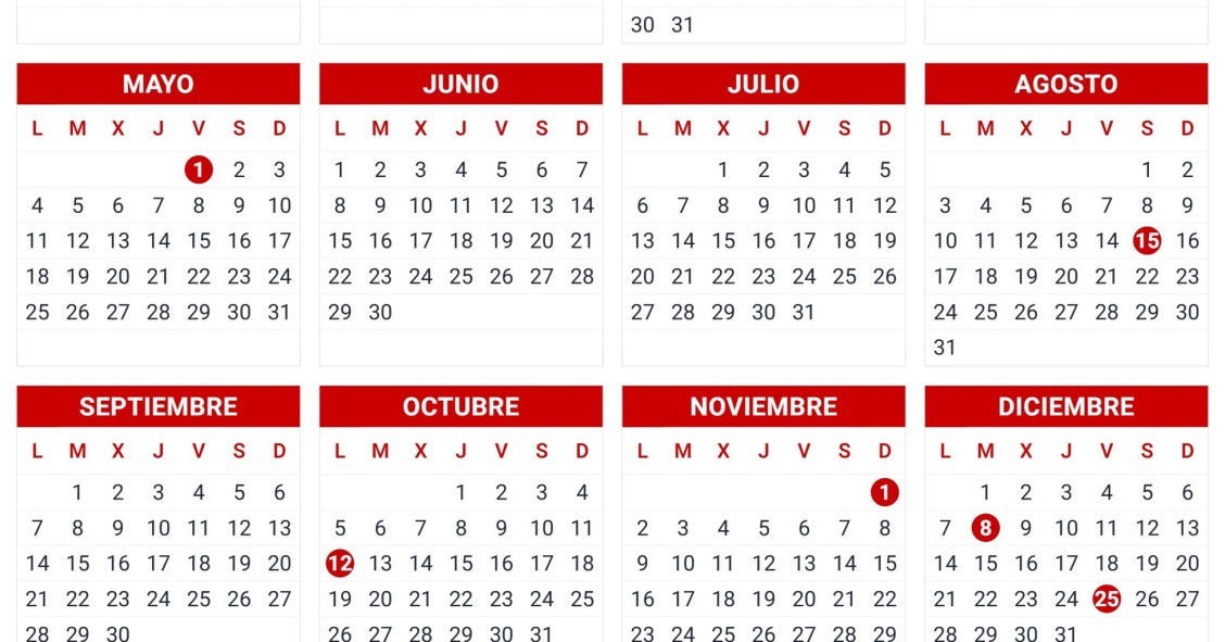 Archivo - Calendario laboral en España. En 2026 serán fiesta en toda España el jueves 1 de enero (Año Nuevo), el martes 6 de enero (Epifanía del Señor), el viernes 3 de abril (Viernes Santo), el viernes 1 de Mayo (Fiesta del Trabajo), el sábado 15 de agos