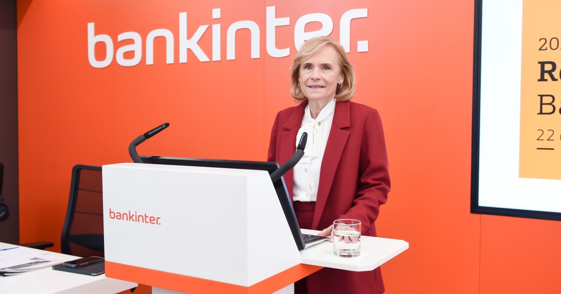 La consejera delegada de Bankinter, Gloria Ortiz, durante una rueda de prensa, en la sede de Bankinter, a 22 de enero de 2026, en Madrid (España). 