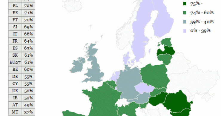 Imagen del día: mapa de la proporción de habitantes pobres en los países europeos