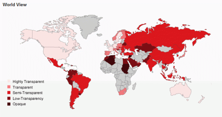 Imagen del día: mapa mundial de la transparencia inmobiliaria en 2010