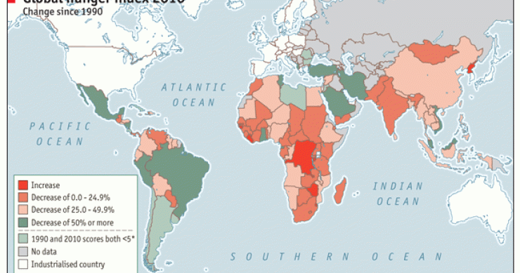 Imagen del día: mapa mundi del nivel de hambruna desde 1990 hasta 2010