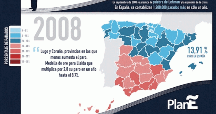 Imagen del día: así se ha extendido el paro por España