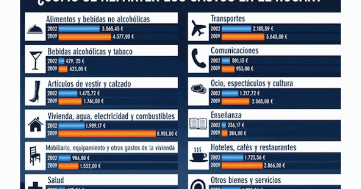 Imagen del día: reparto de los gastos en el hogar de 2002 a 2009