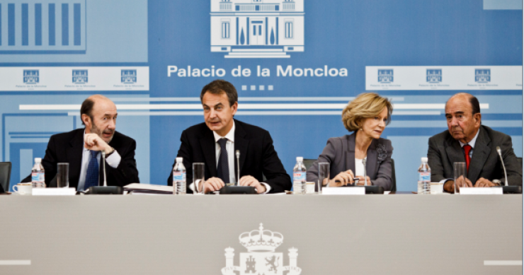 de izq. a drcha: alfredo pérez rubalcaba, josé luis rodríguez zapatero, elena salgado y emilio botín El affaire botín-zp y el escándalo de un indulto