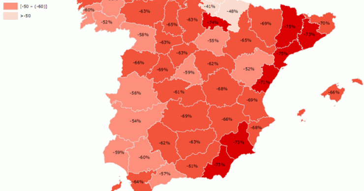 Ranking de las provincias de España con mayor caída en la venta de viviendas desde máximos