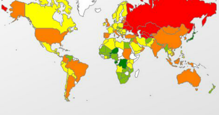 Imagen del día: mapa mundi de los países con más y menos ordenadores infectados por virus