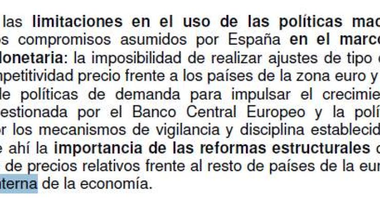 El gobierno admite oficialmente que busca rebajas de precios y salarios para conseguir una "devaluación interna de la economía"